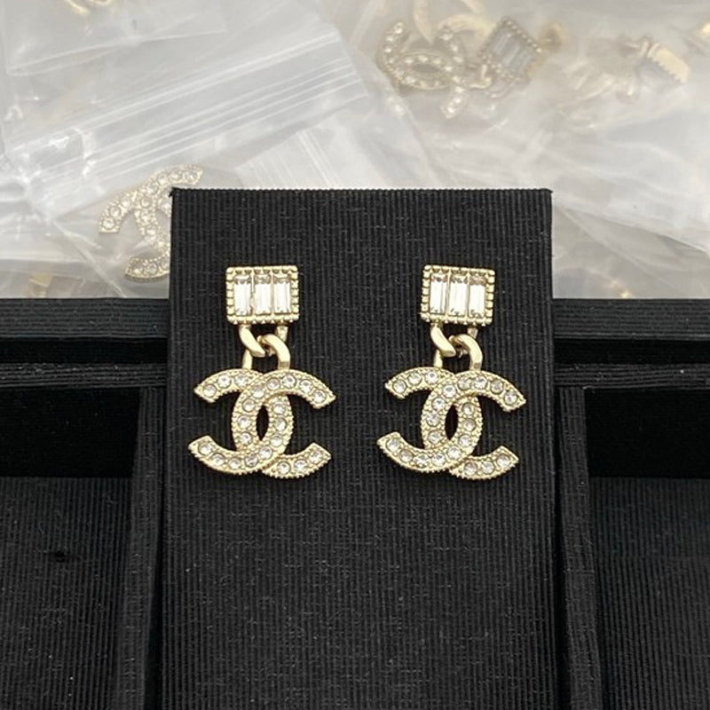 18K Chanel Crystal Gold Earrings