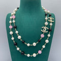 18K Chanel Black & Pink Bead Long Necklace