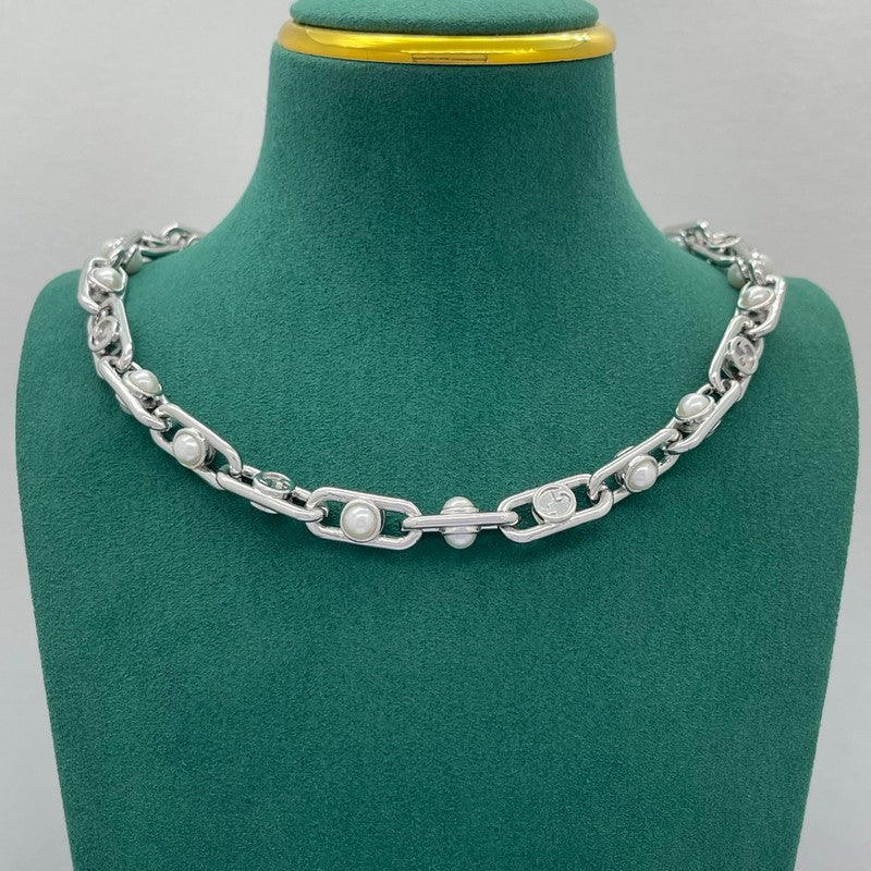 18K Gucci Gold Pearl Chain Necklace