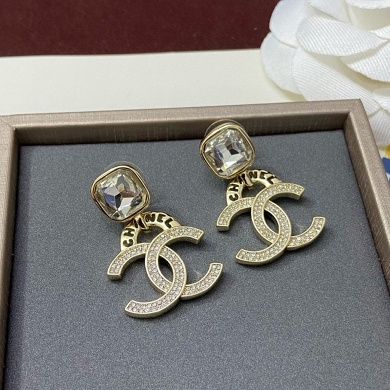 18K Chanel Pendant Crystal Earrings