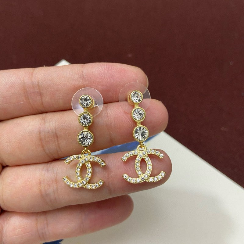 18K Chanel Diamond Drop Pendant Earrings