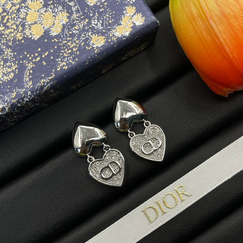 18K Dior Double Heart Diamond Earrings