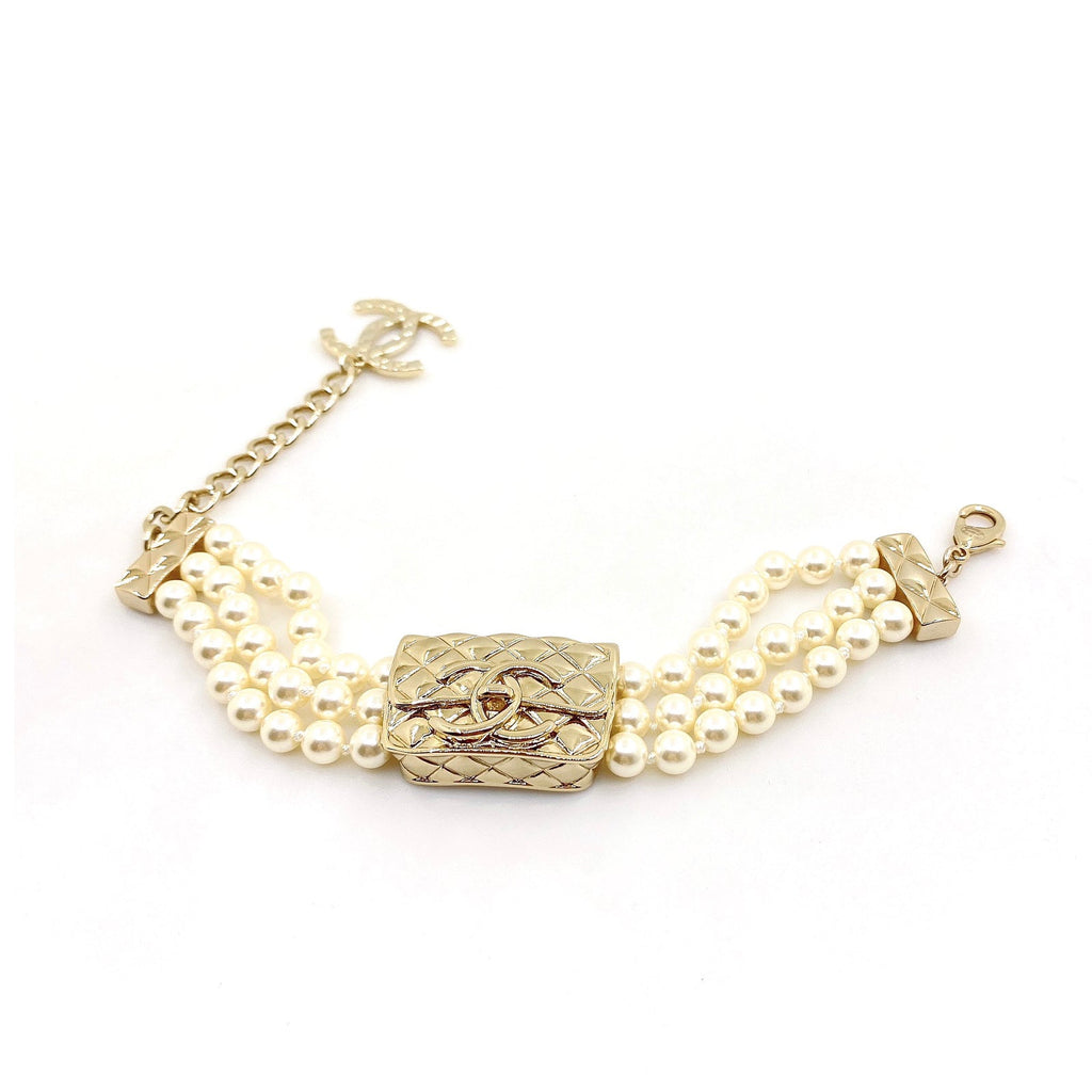 18K Chanel Bag Pearls Chain Bracelet