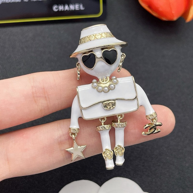 18K Chanel Robot Gabrielle Doll White Brooch