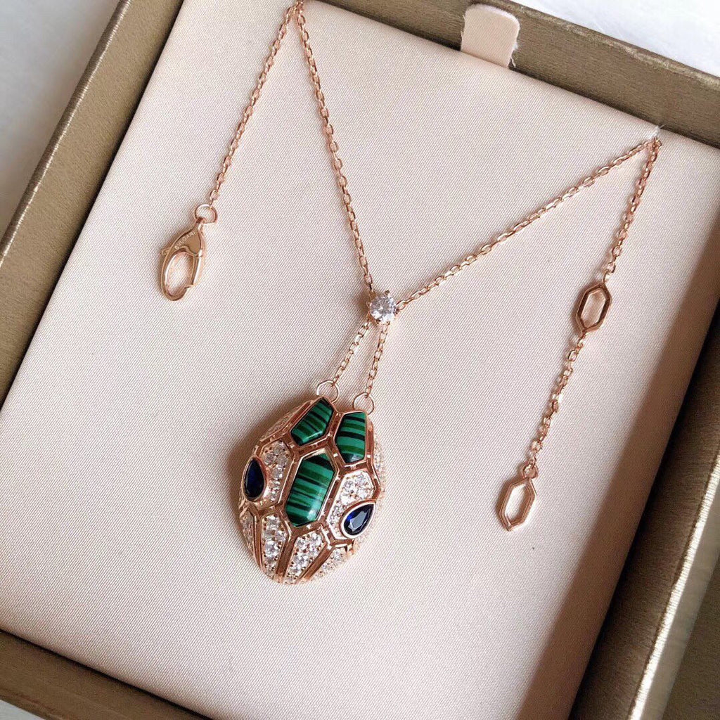 18K BVLGARI BV Serpenti Malachite Necklace