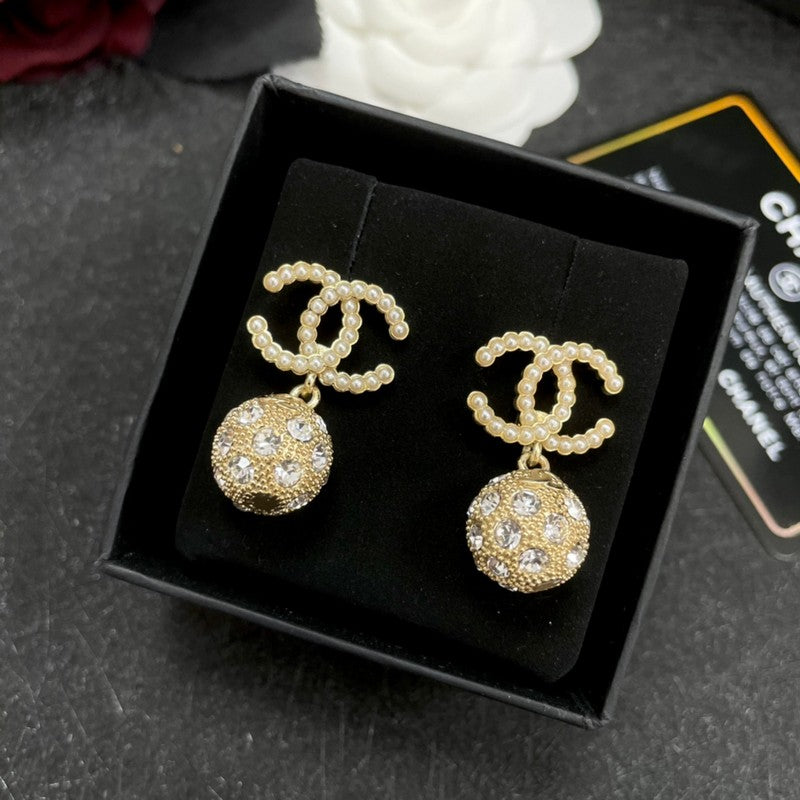 18K Chanel Gold Diamond Ball Earrings