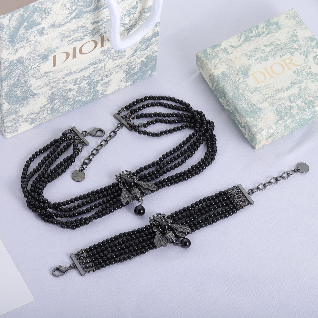 18K Dior Bee Black Pearls Bracelet