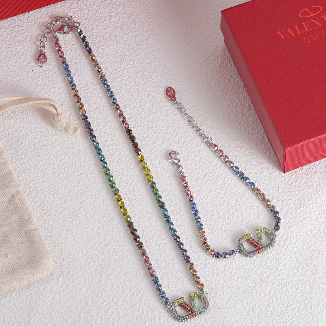 18K Valentino Vlogo Multi-Color Crystals Necklace