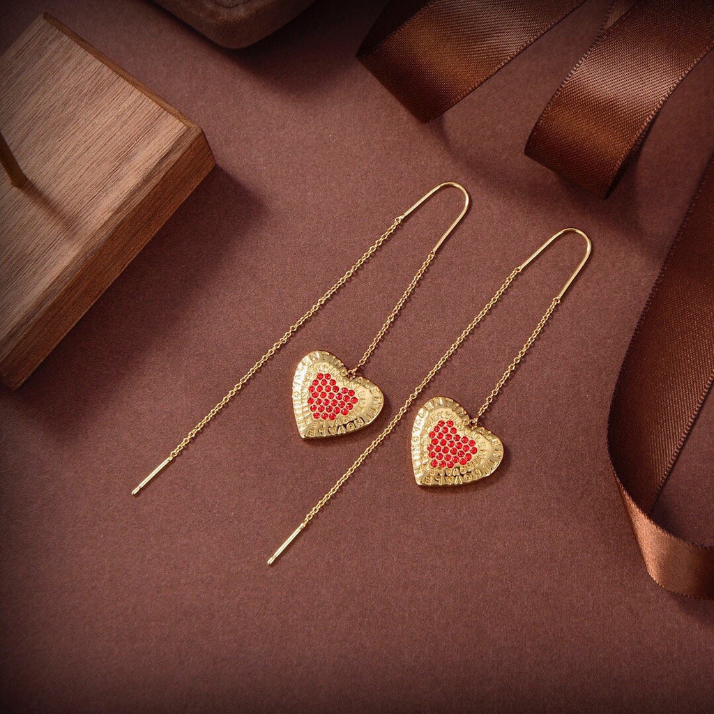 18K Valentino Vlogo Red Heart Earrings