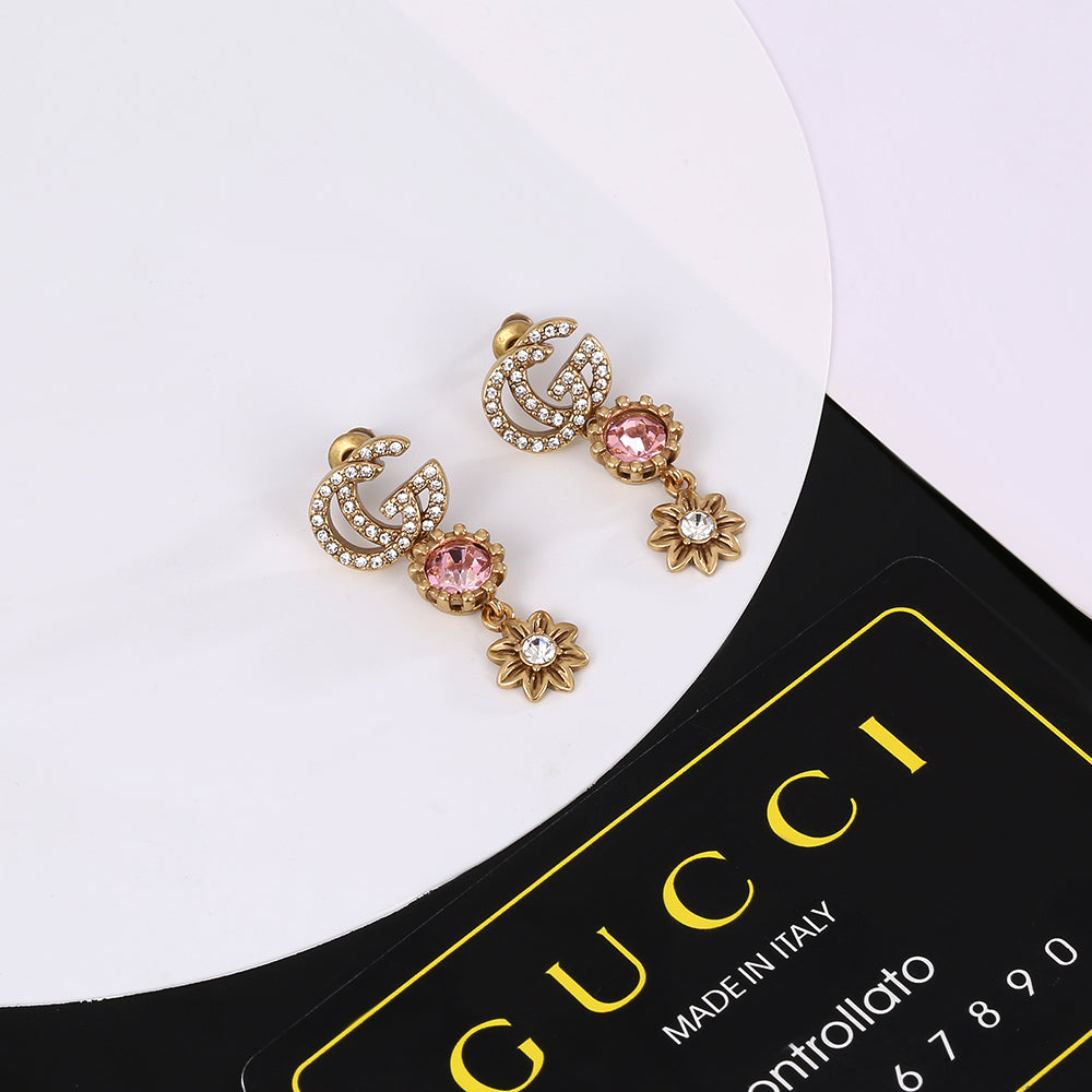 18K Gucci Flower Crystal Earrings