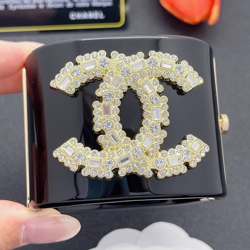 18K Chanel Pearl Diamond Black Cuff Bracelet
