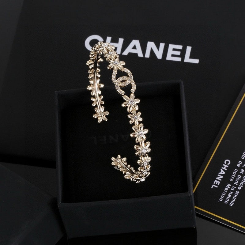 18K Chanel Crystal Flower Open Cuff Bracelet