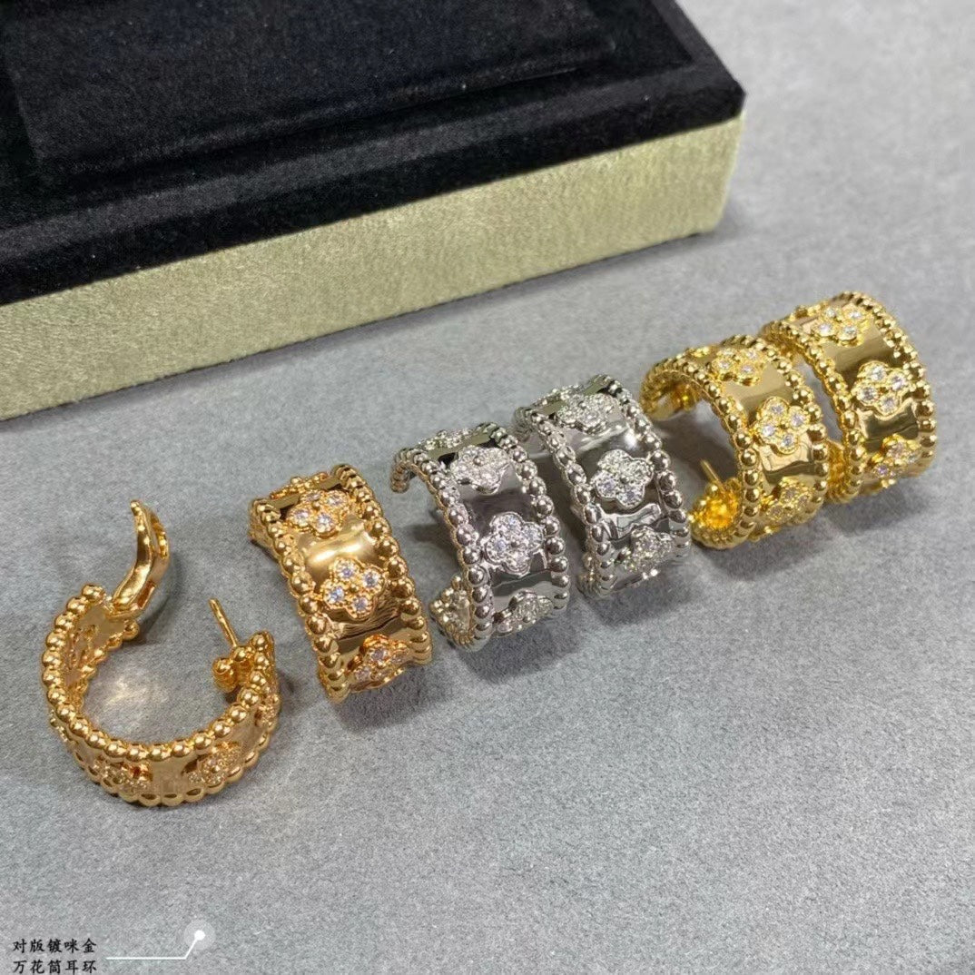 18K Van Cleef & Arpels Yellow Gold Perlee Clovers Hoop Earrings