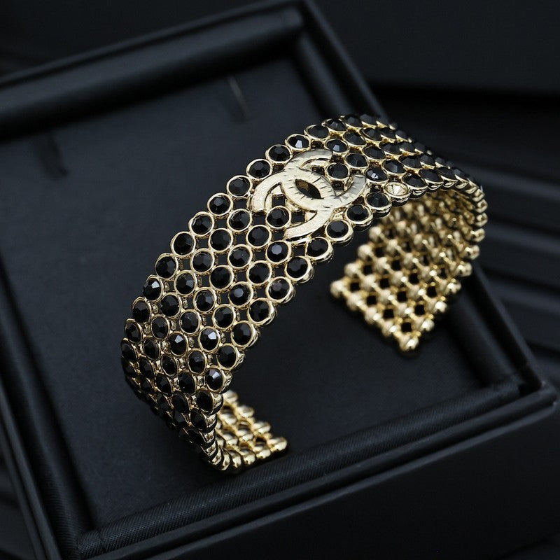 18K Chanel Black Crystal Wide Cuff Bracelet
