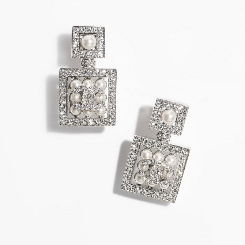 18K Chanel Diamond Pearl Perfume Earrings