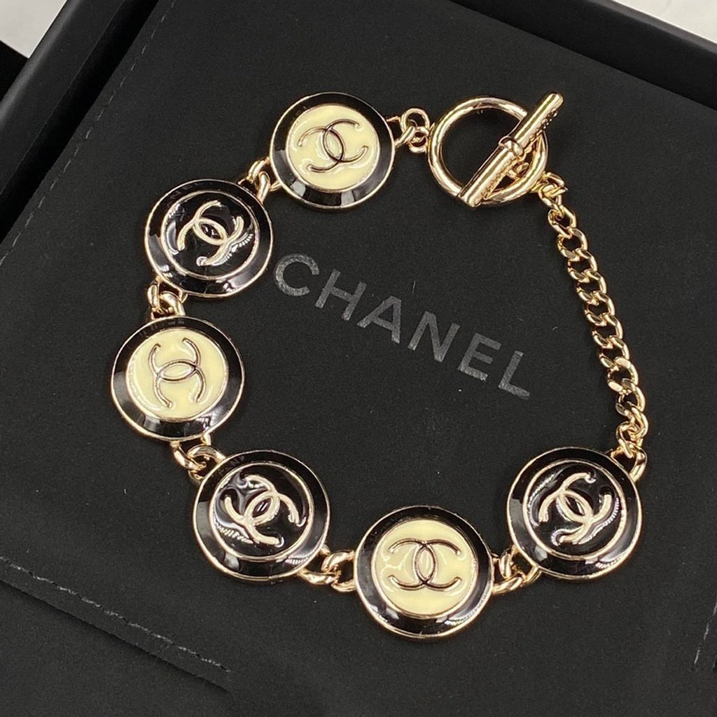 18K Chanel Black & White Resin Chain Bracelet