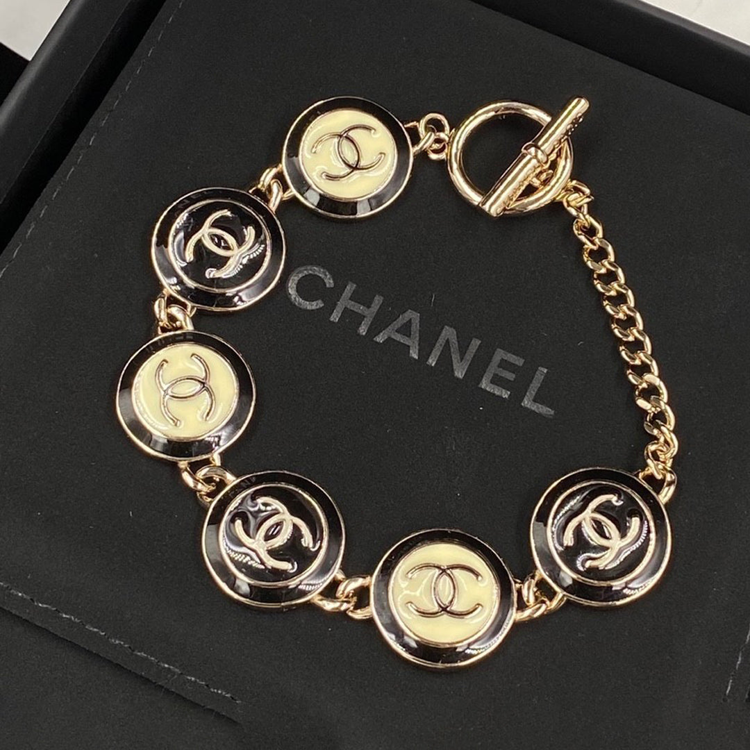 18K Chanel Black & White Resin Chain Bracelet