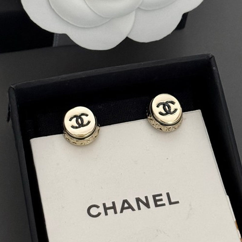 18K Chanel Black & Pink Gold Button Earrings