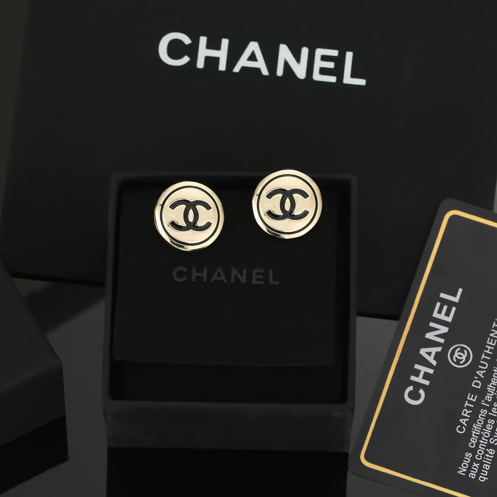 18K Chanel Black Button Earrings