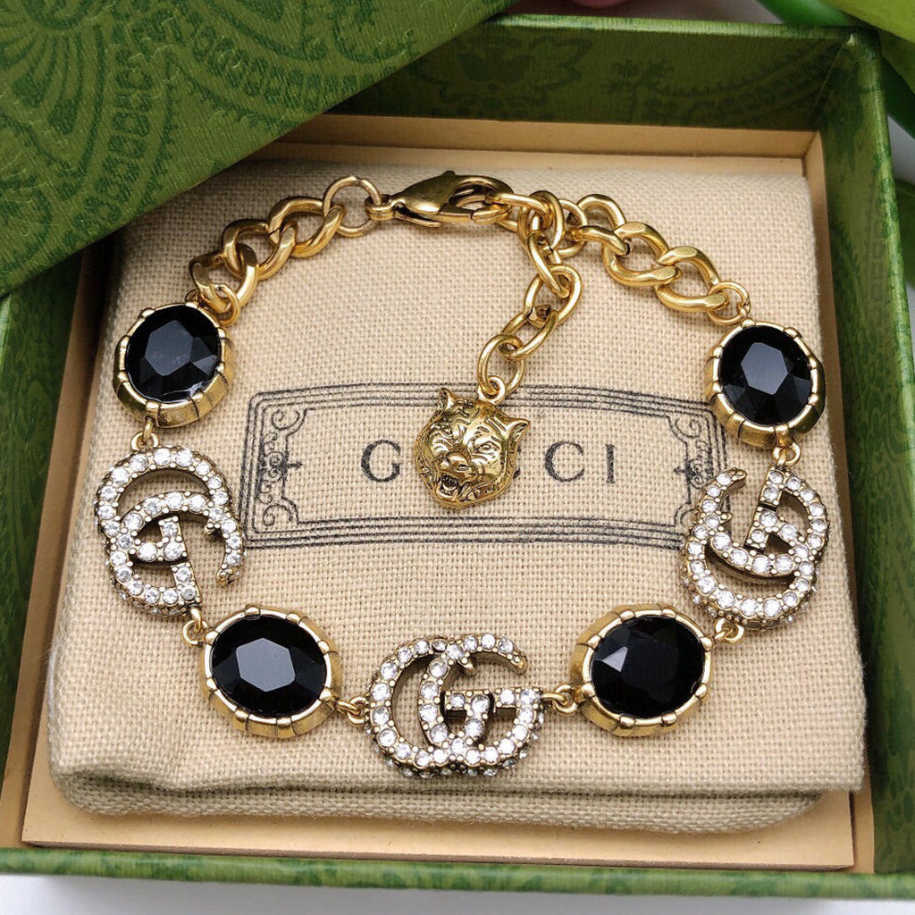 18K Gucci Black Stones Chain Bracelet
