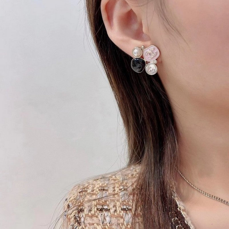 18K Chanel 25K Black & Pink Crystal Earrings