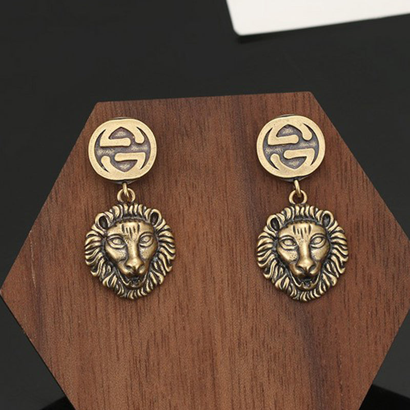 18K Gucci Lion Pendant Earrings