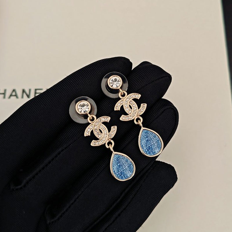 18K Chanel Blue Pendant Diamond Earrings