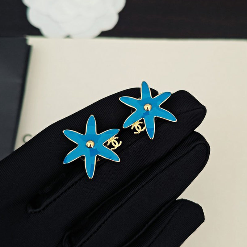 18K Chanel Blue Starfish Gold Earrings