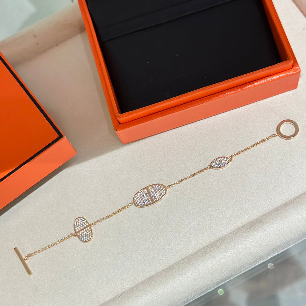 18K Chaine D'Ancre Verso Diamond Hermes Bracelet