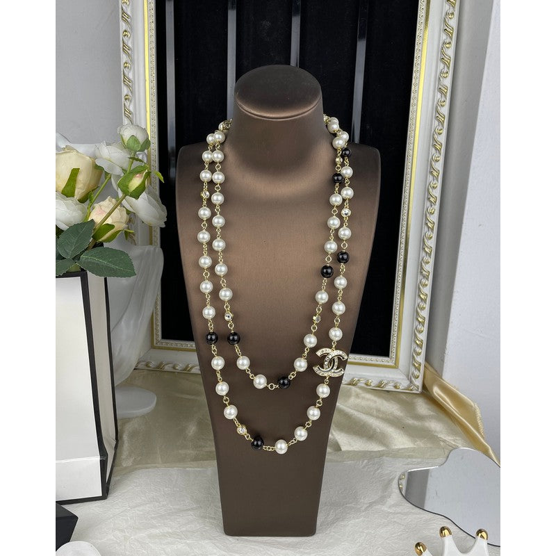 18K Chanel 24A Black & White Pearl Long Necklace