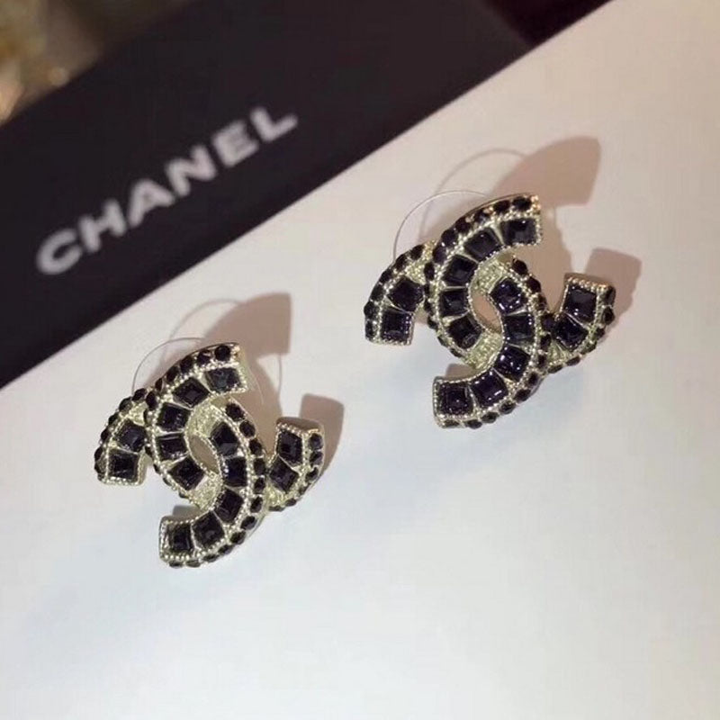 18K Chanel Black Crystals Earrings