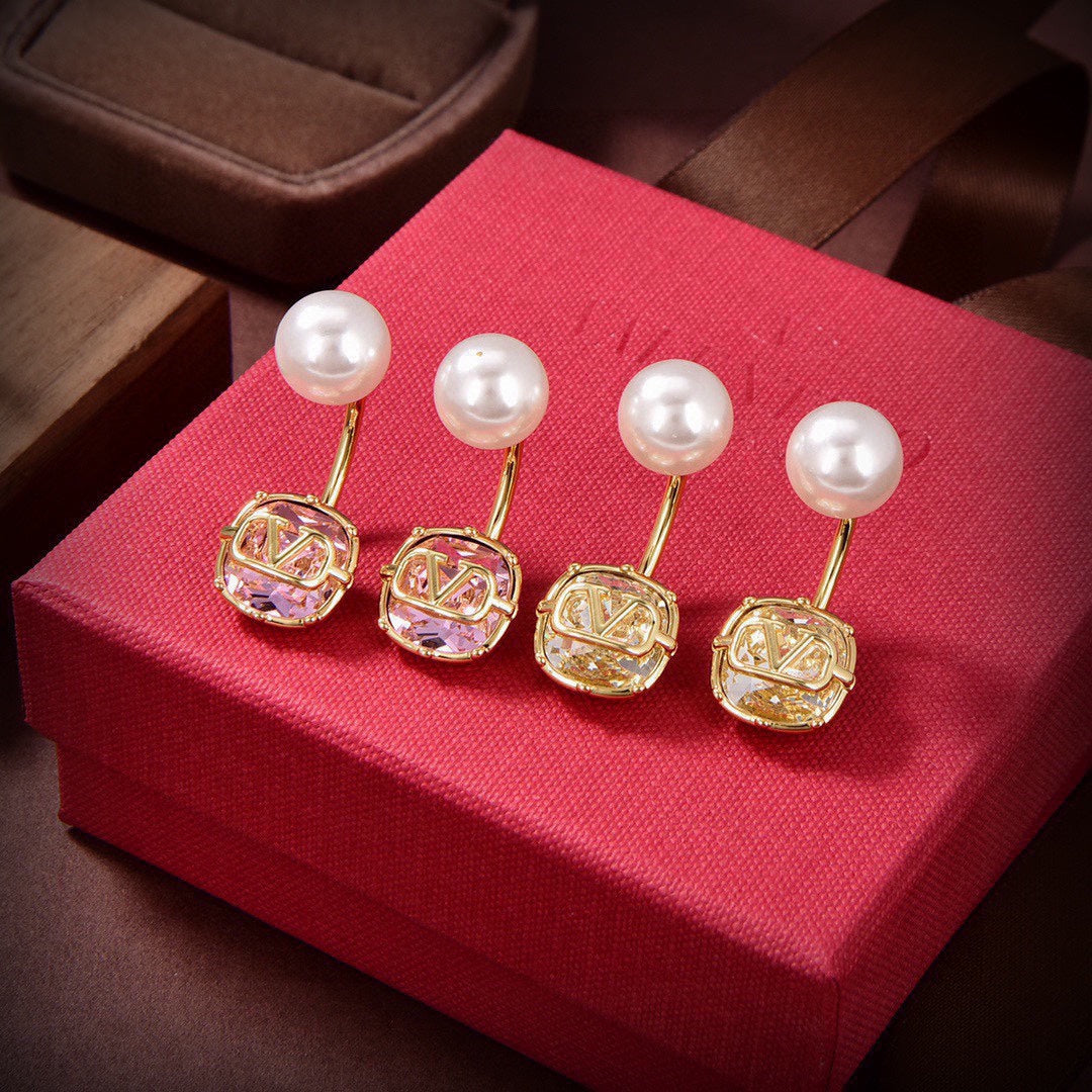 18K Valentino Vlogo Crystal Earrings