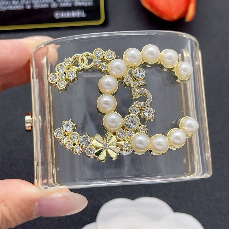 18K Chanel Pearl & Diamond Transparent Cuff Bracelet