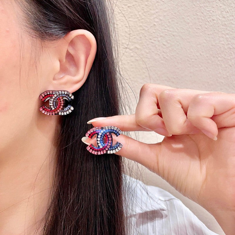 18K Chanel Red & Blue Crystal Earrings