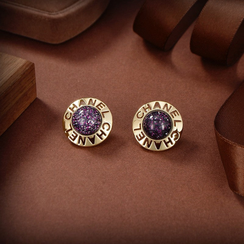 18K Chanel Purple Gold Earrings