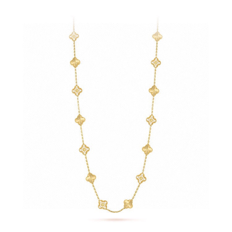 18K Van Cleef & Arpels Vintage Alhambra 20 Motifs Long Necklace