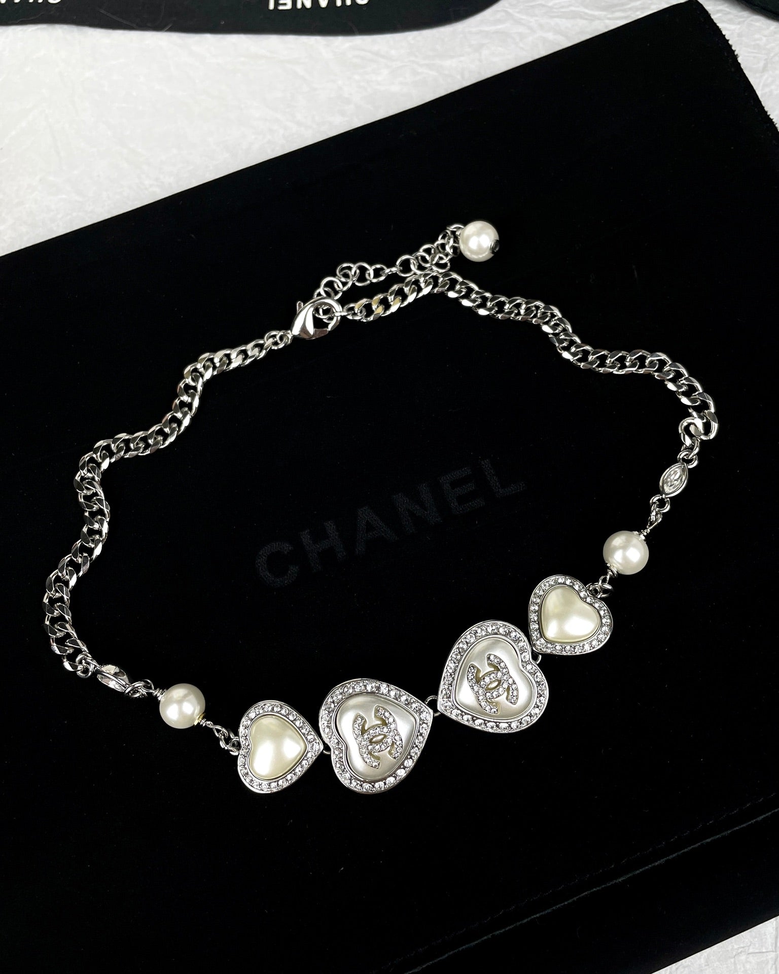 18K Chanel Heart Crystals Necklace