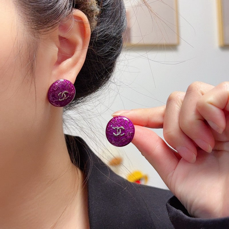 18K Chanel Purple Round Earrings