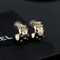 18K Chanel Half Circle Diamond Gold Earrings