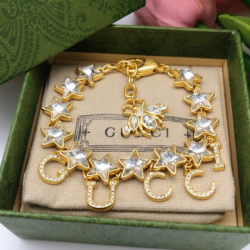 18K Gucci Script Crystals Bracelet