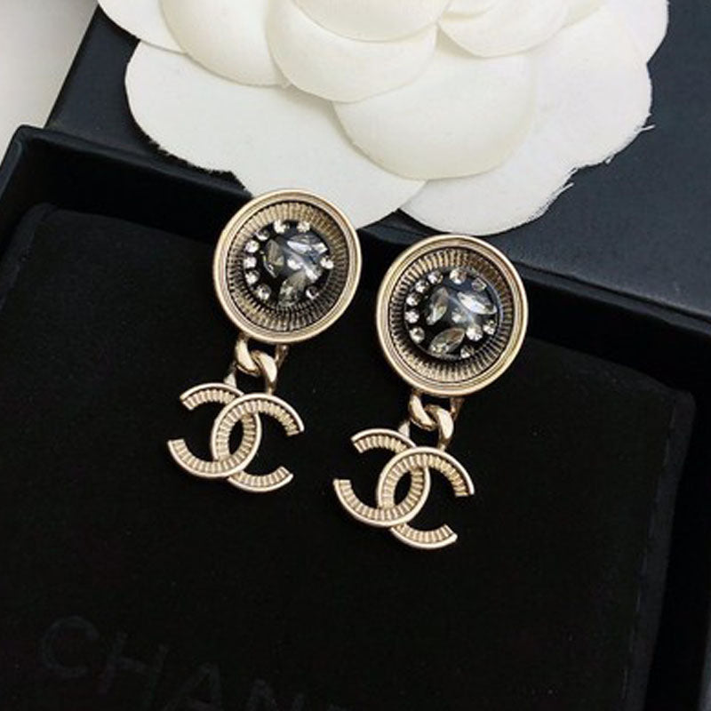 18K Chanel Black Crystal Earrings