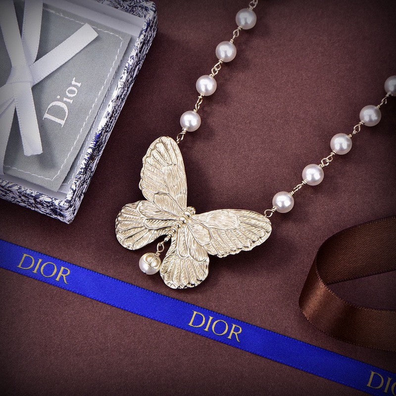 18K Dior Butterfly Pearl Choker Necklace