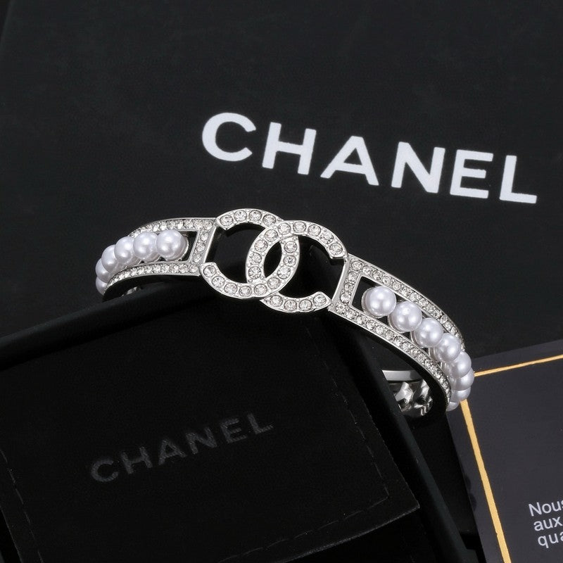 18K Chanel Pearl Open Cuff Bracelet