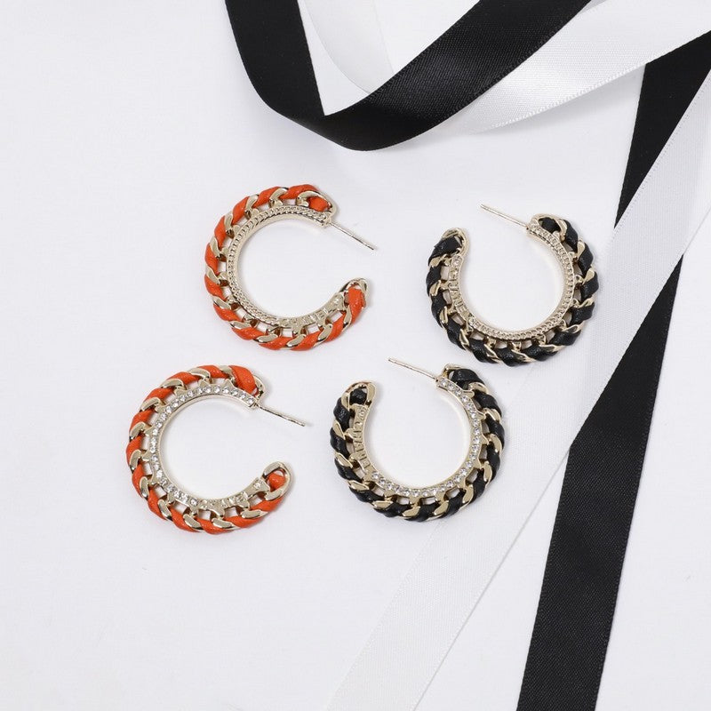 18K Chanel Black & Red Leather Earrings