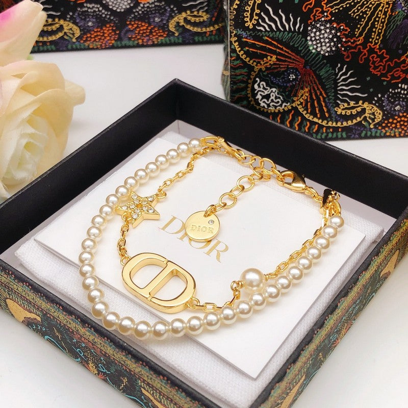 18K Dior Pearls Gold Chain Bracelet