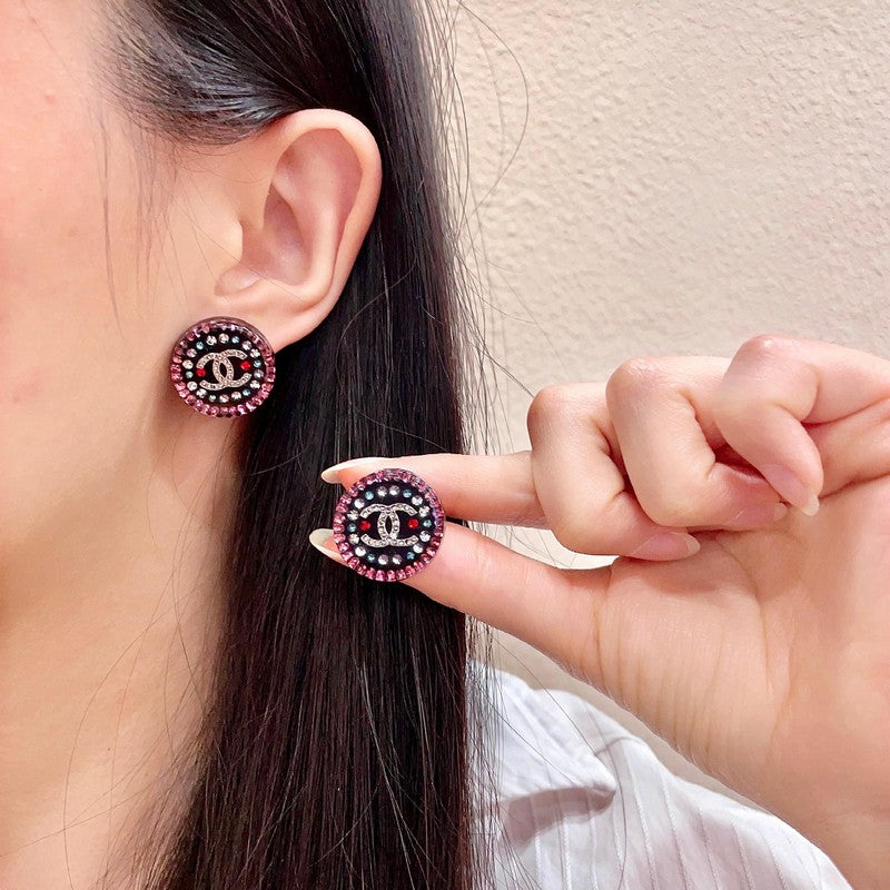 18K Chanel Red & Blue Crystal Round Earrings