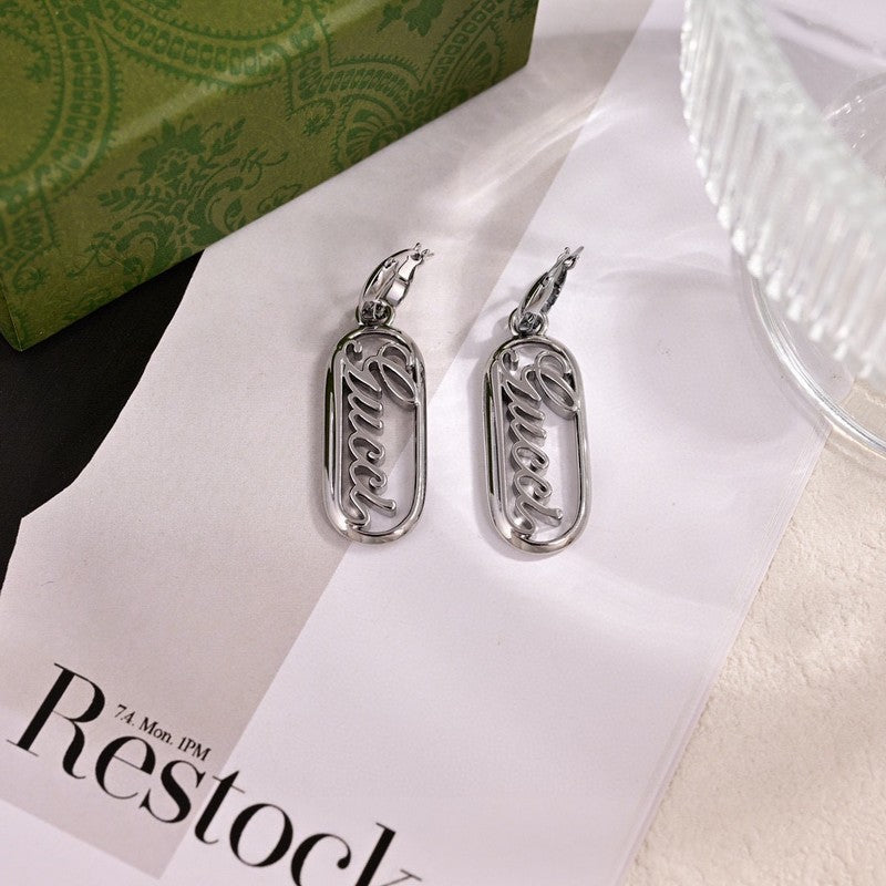 18K Gucci White Gold Script Earrings