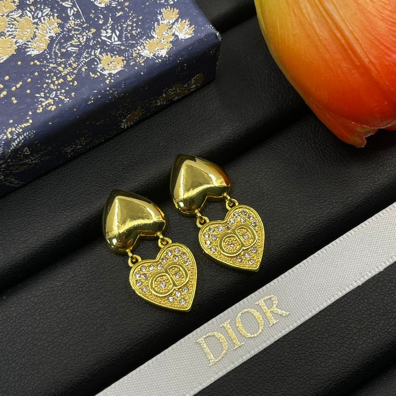 18K Dior Double Heart Diamond Earrings