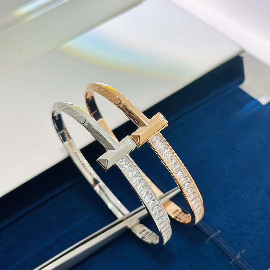 18K Tiffany Wide Diamond Hinged Bracelet