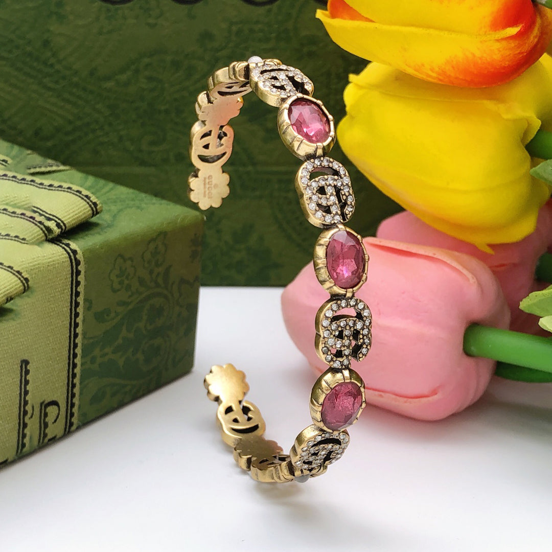 18K Gucci Red Crystals Open Cuff Bracelet